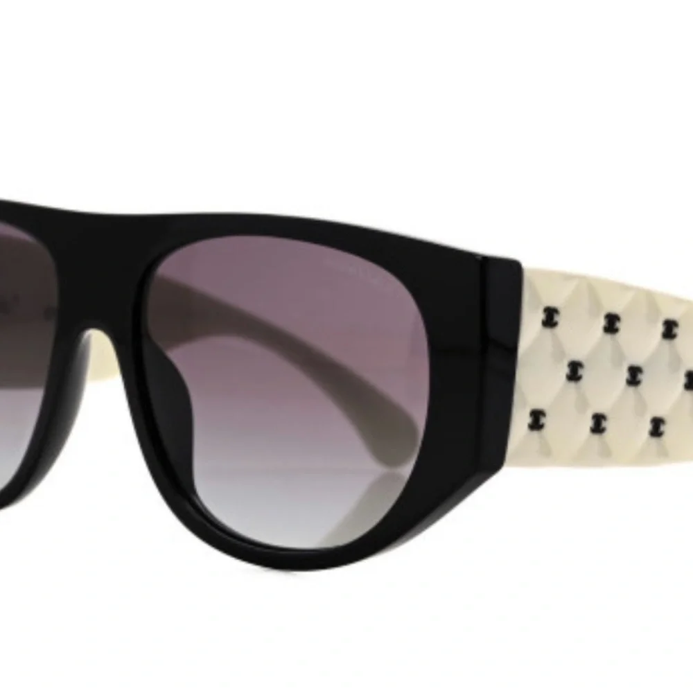 CHANEL Black and Cream Studded Sunglasses Quilted CC Pilot sunglasses - Picture 3 of 9
